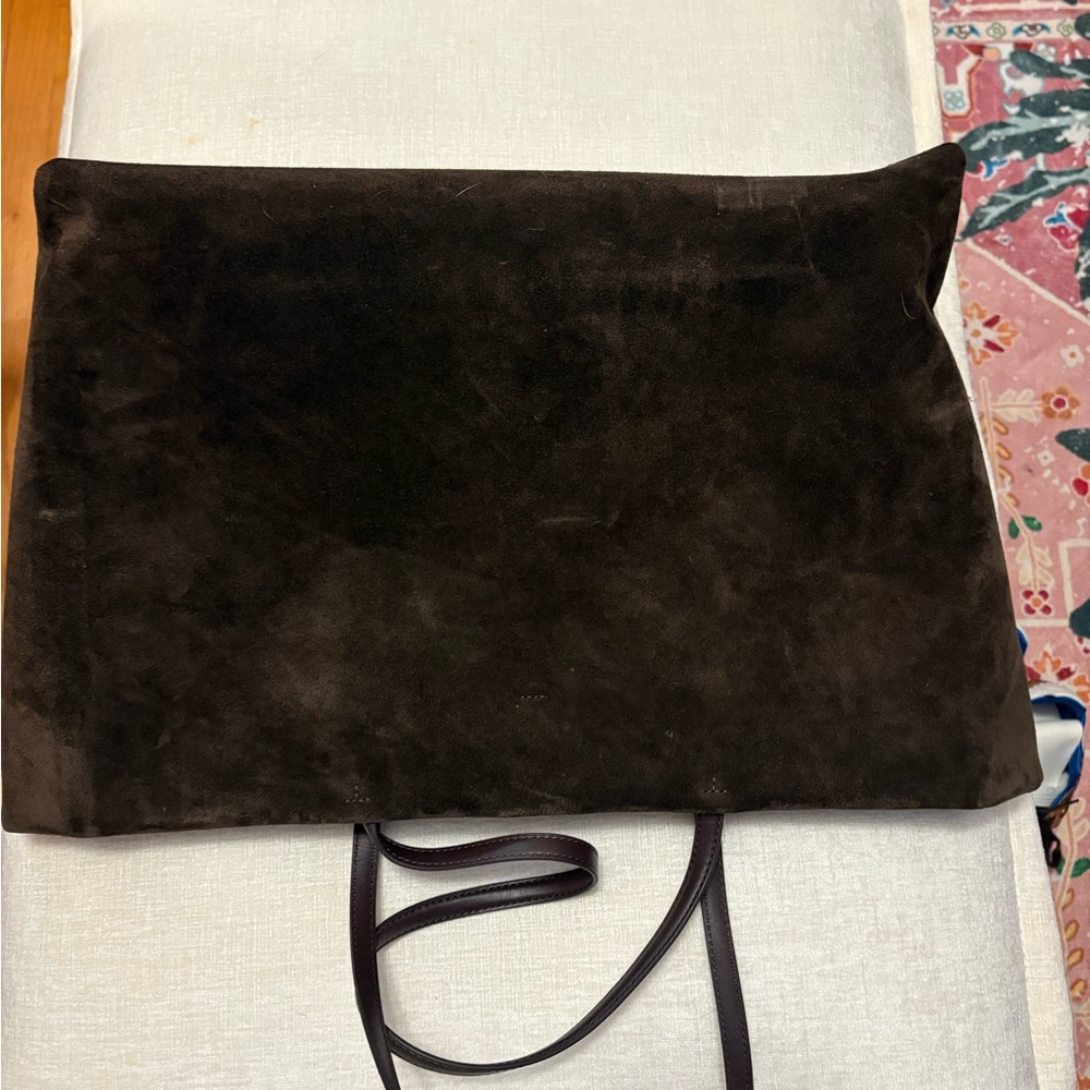 Tory Burch Dark Brown Suede Tote with Leather Handles - Picture 3 of 5